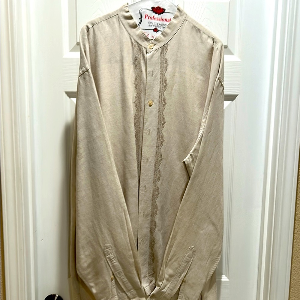 Cubavera Beige Linen Button-Up Shirt
